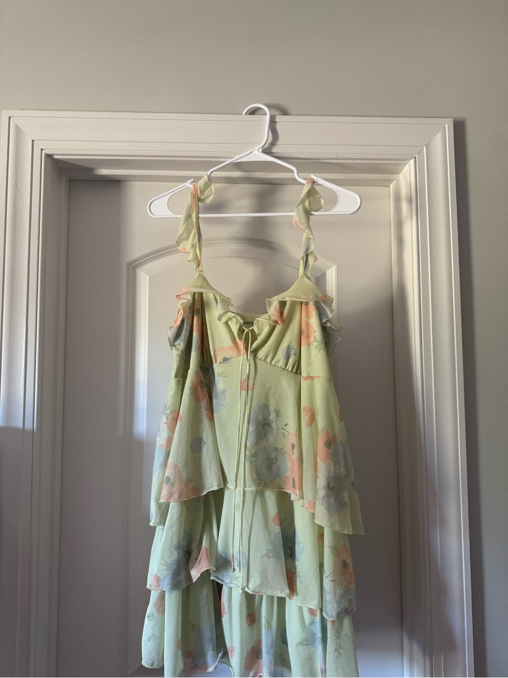 Light Green Floral Ruffle Tiered Cami Top